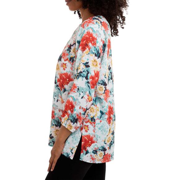 NWT Mario Serrani Women's Floral Print V-Neck Tunic Blouse - Picture 2 of 6